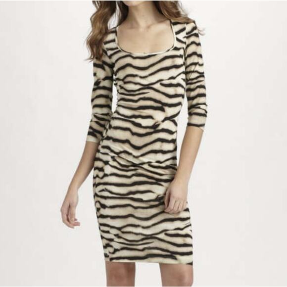 Just Cavalli Cream Tiger Print Squareneck Long Sleeve Dress 42 - Picture 1 of 12